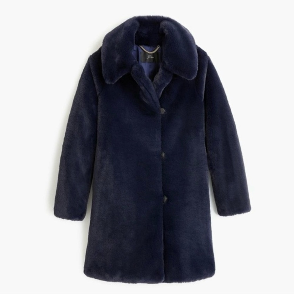J.Crew Navy Faux Fur Coat- L